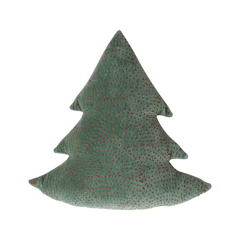 Velvet Tree Pillow w/ Hand-Embroidered Kantha Stitch