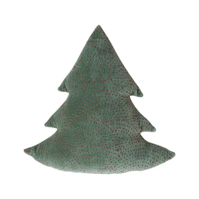 Velvet Tree Pillow w/ Hand-Embroidered Kantha Stitch