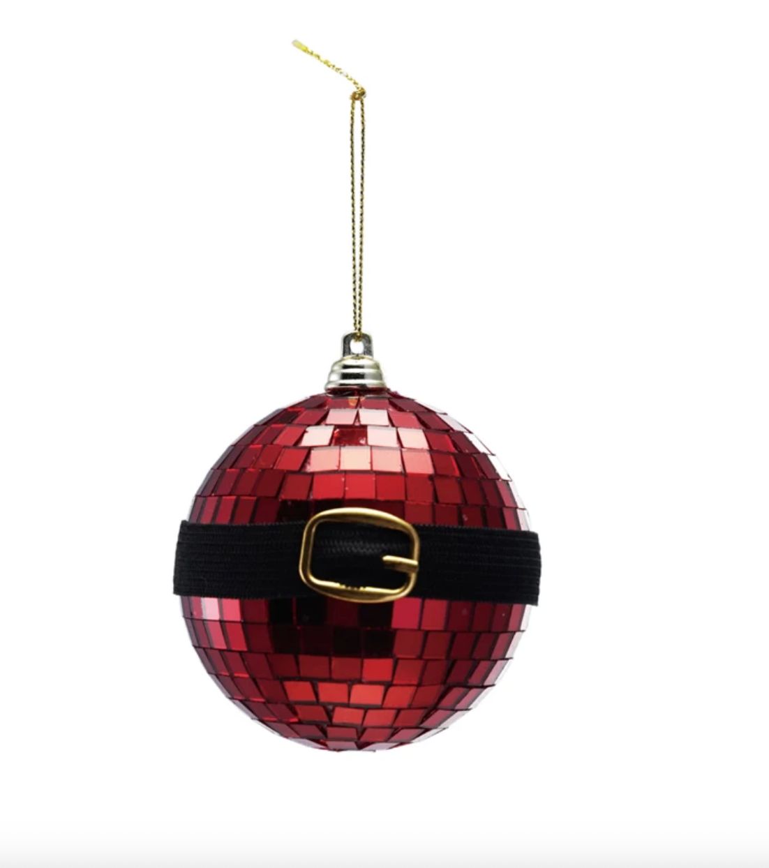 Mirrored Glass Mosaic Ball Ornament w/ Santa Belt