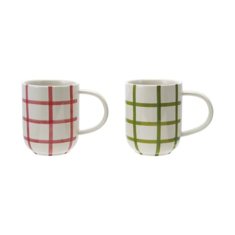 Stoneware Mug with Grid Pattern