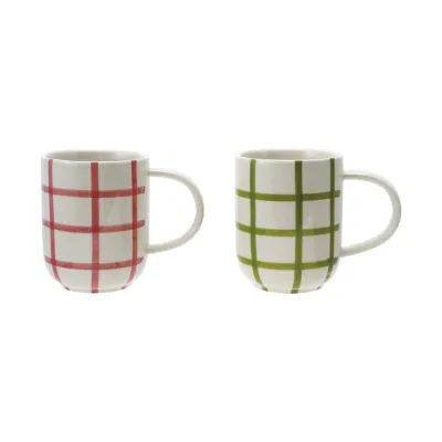 Stoneware Mug with Grid Pattern