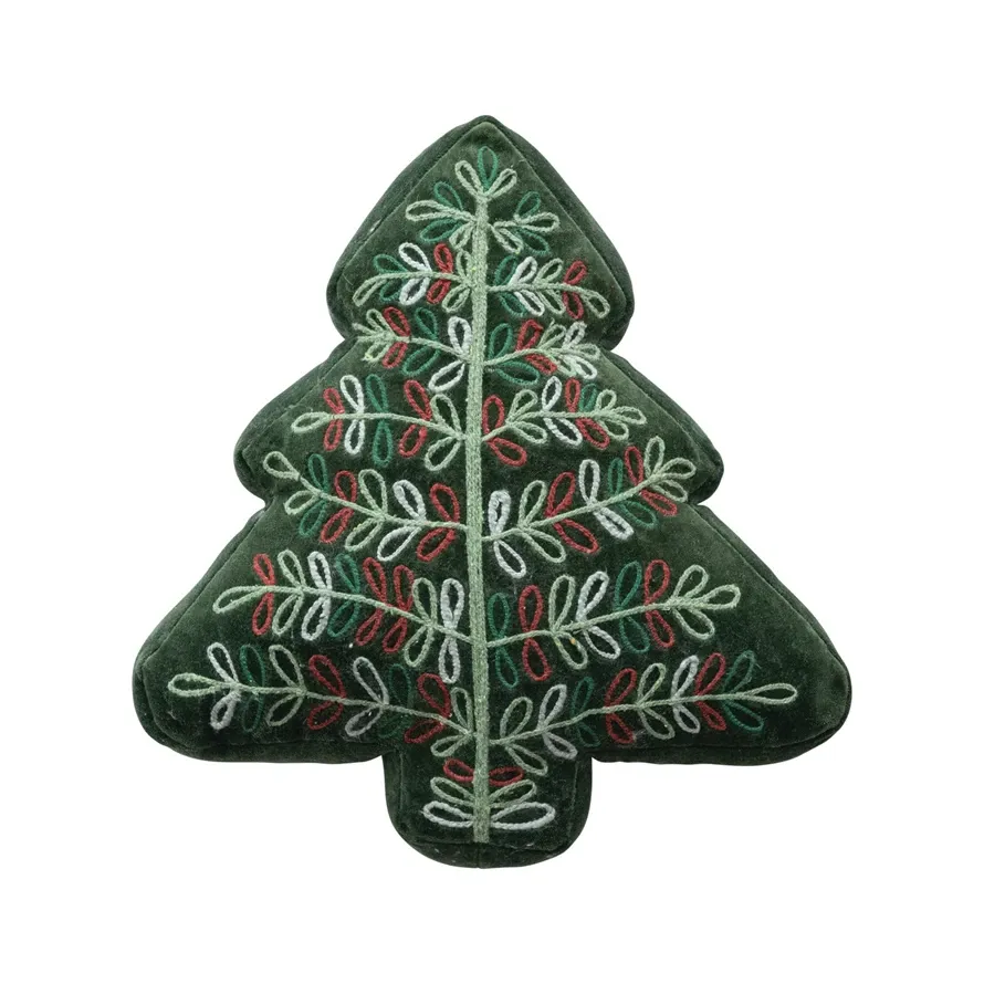 Velvet Tree Pillow with Embroidery