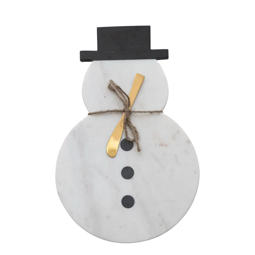 Marble Snowman Shaped Board with Canape Knife