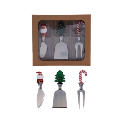 Cheese Knives w/ Hand-Blown Glass Holiday Icon Handle - Set of 3