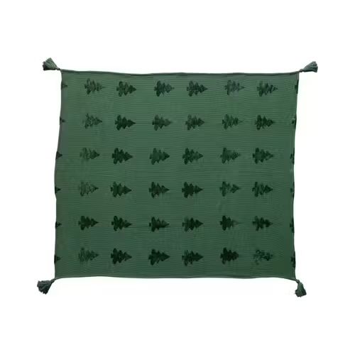 Jacquard Throw w/ Trees &amp; Tassels - Green
