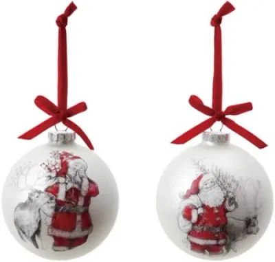 Glass Ball Santa Ornament w/ Velvet Ribbon