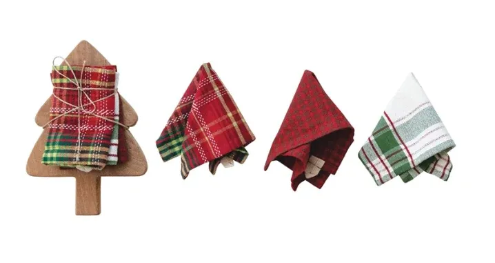 Tree Shaped Board w/ Woven Dish Cloths - Set of 4