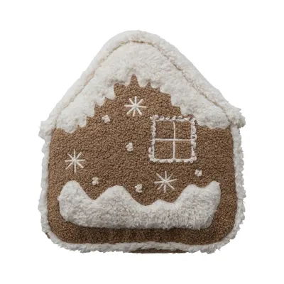 Bouclé &amp; Faux Sherpa Gingerbread House Pillow