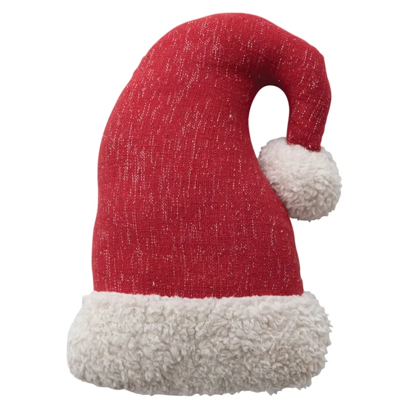 Santa Hat Shaped Pillow with Faux Sherpa Cuff &amp; Pom Pom