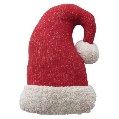 Santa Hat Shaped Pillow with Faux Sherpa Cuff &amp; Pom Pom