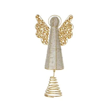 Metal &amp; Glass Beaded Angel Tree Topper with Jewels