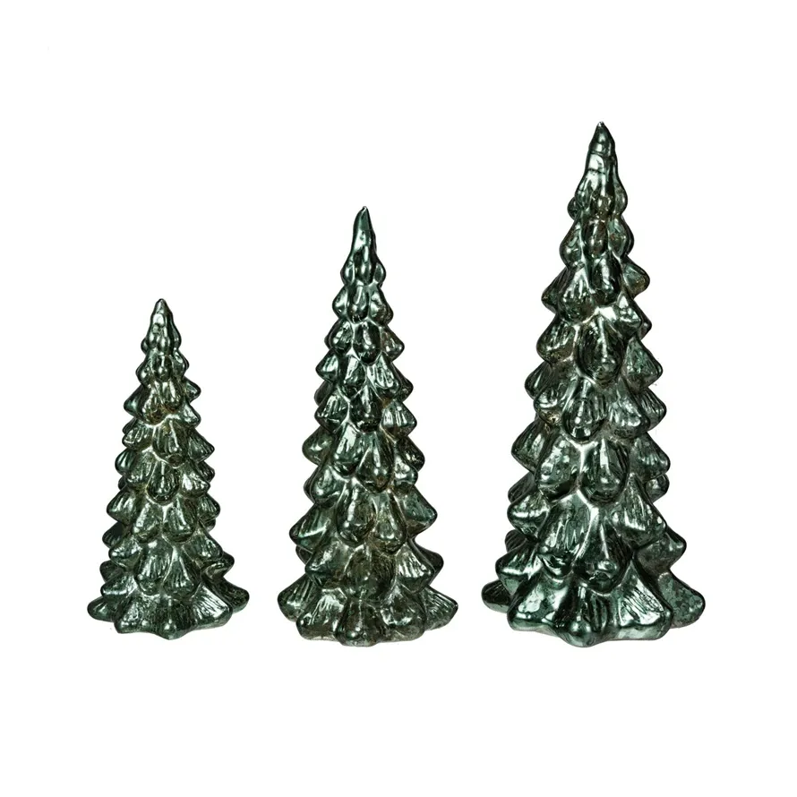 Green Mercury Glass LED Tree