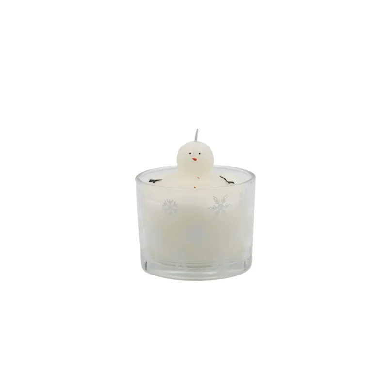 Melting Snowman Candle In Glass Vessel with Snowflakes