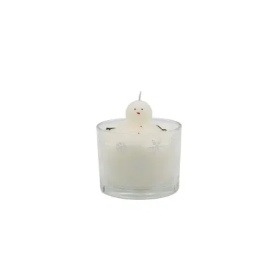 Melting Snowman Candle In Glass Vessel with Snowflakes