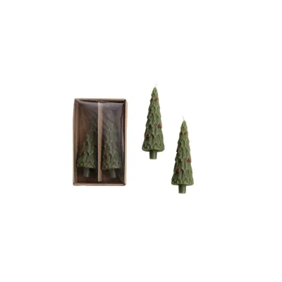 Tree w/ Holly Taper Candles - Set of 2