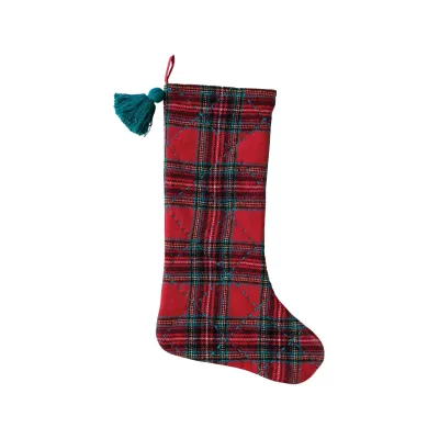 Flannel Quilted Stocking w/ Tassel - Red &amp; Green Plaid