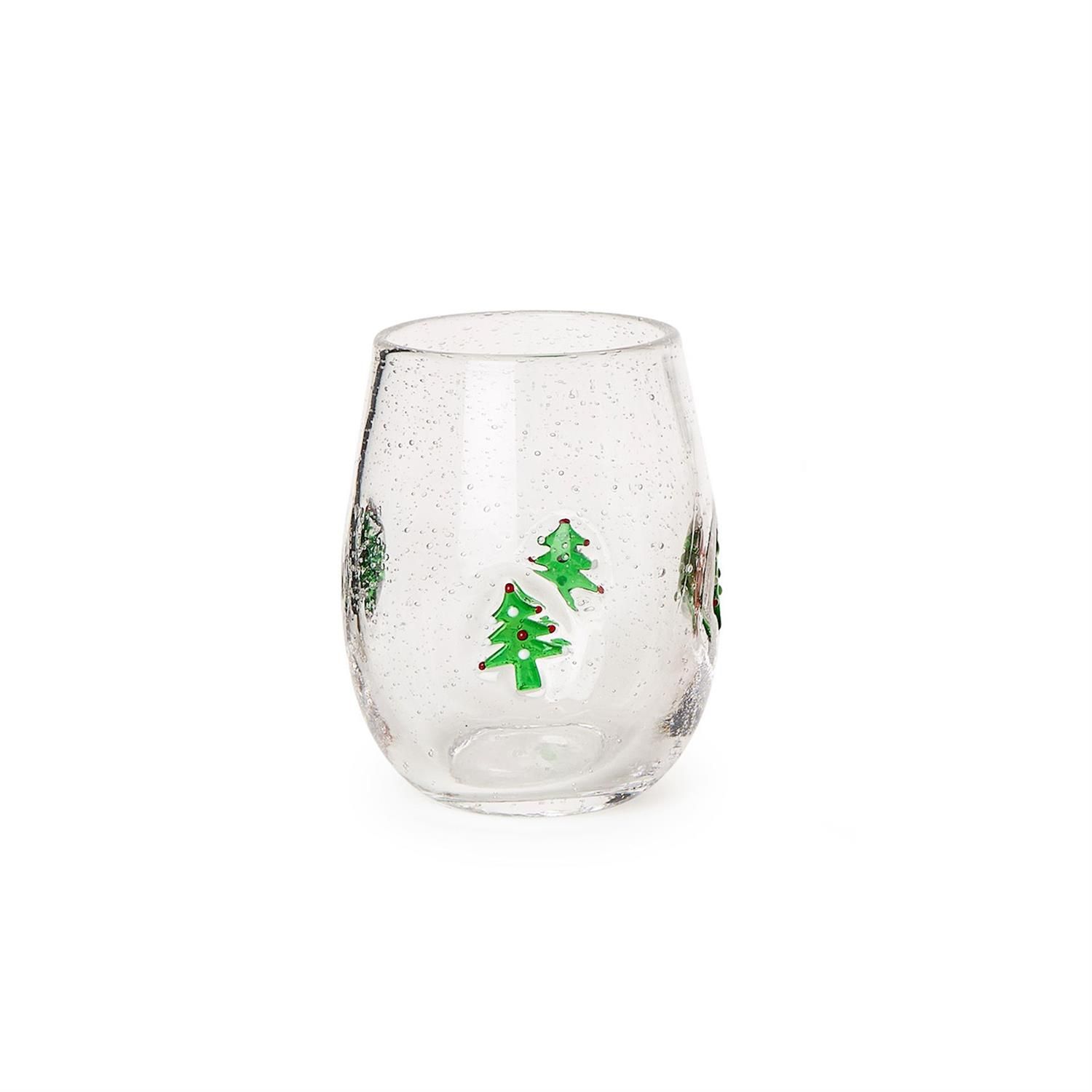 Christmas Tree Stemless Wine Glass with Bubbles