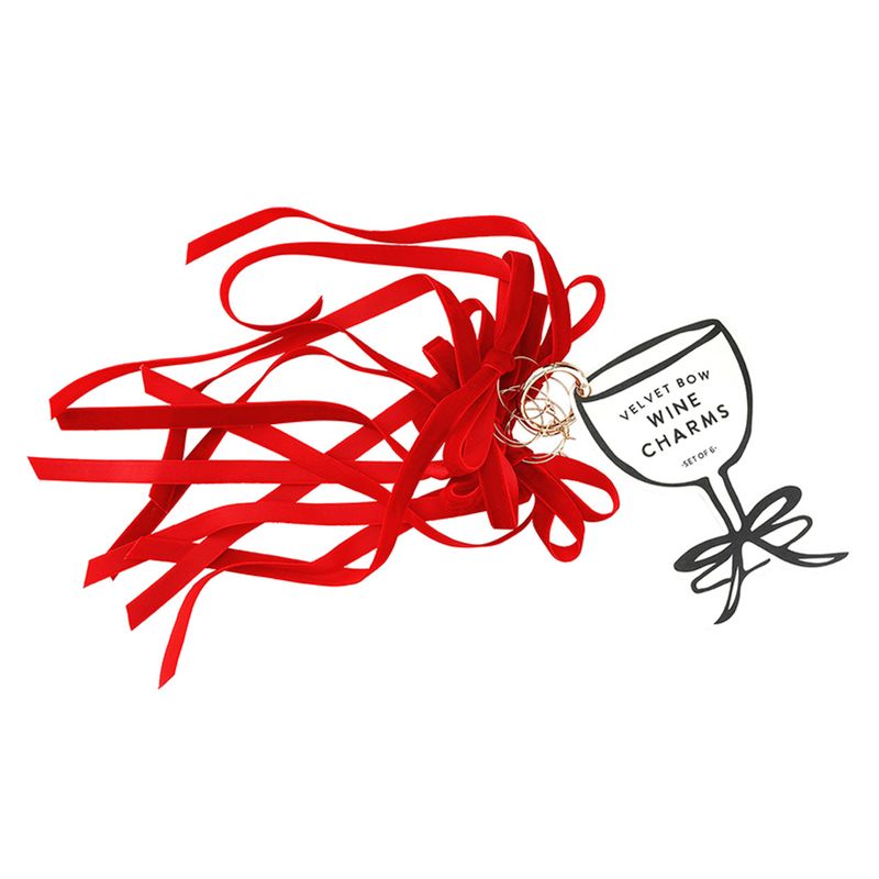 Red Velvet Bow Wine Charm (Set of 6)