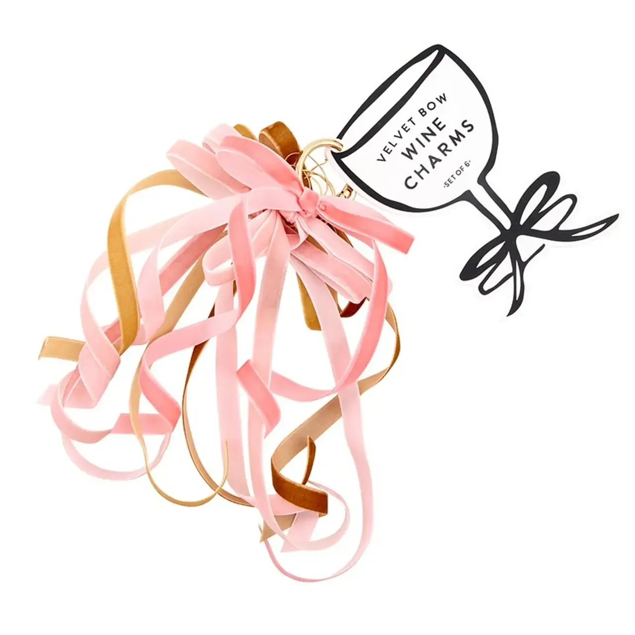 Blush Velvet Bow Wine Charms (Set of 6)