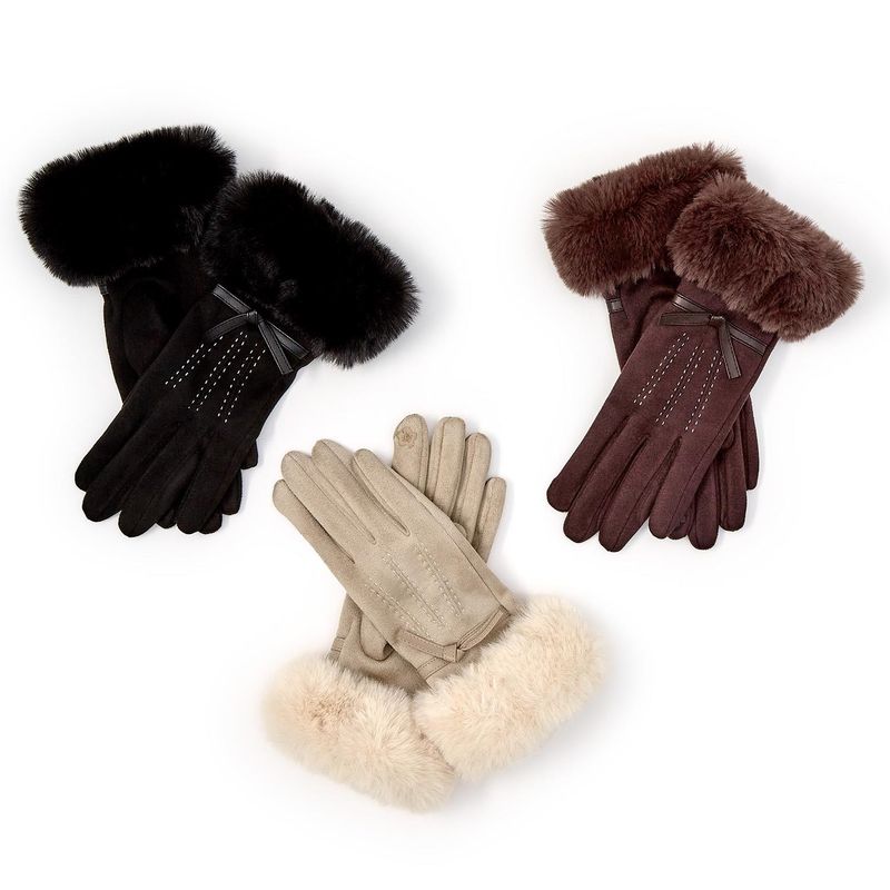 Cashmere Feel Gloves with Plush Faux Fur Cuff and Touchscreen Fingertips