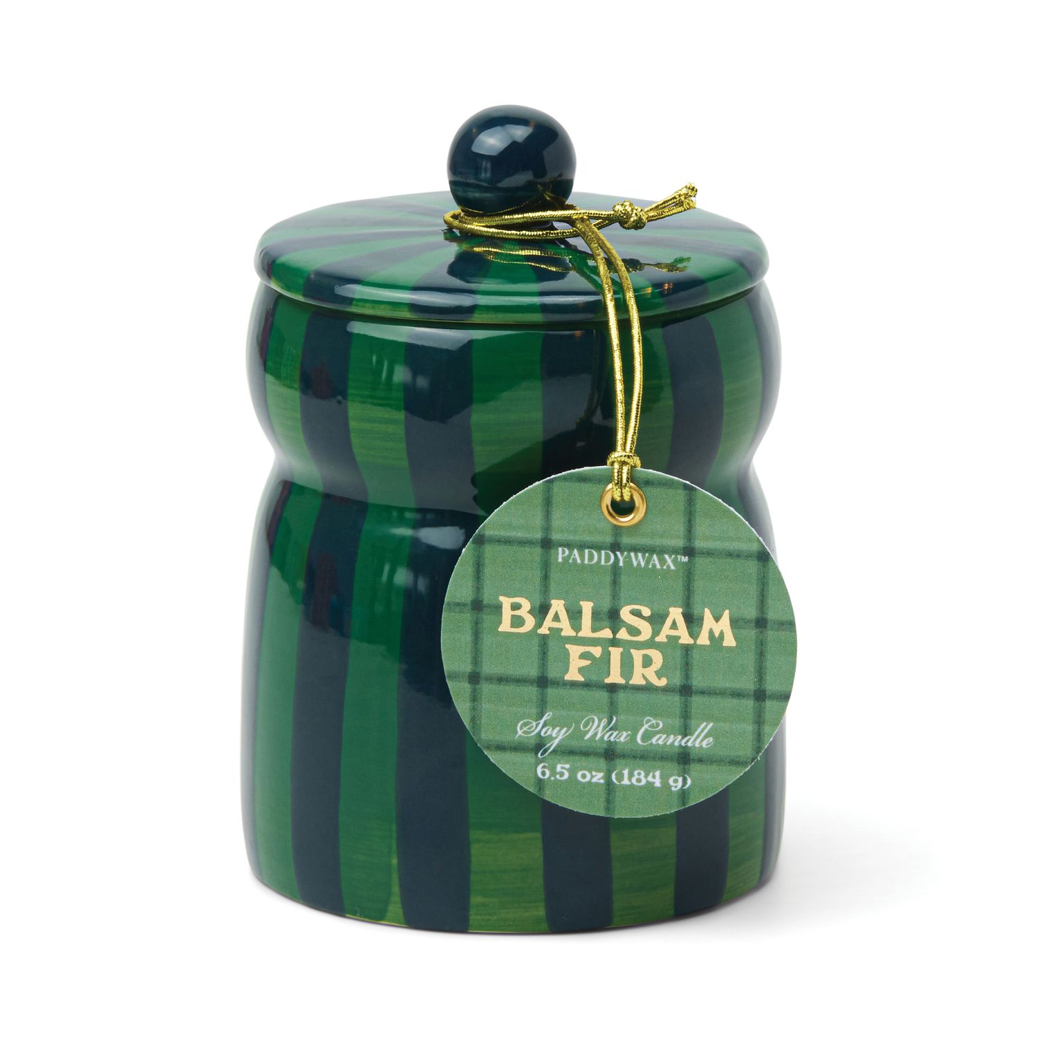 Green/Navy Striped Cabana Candle w/ Lid - Balsam Fir
