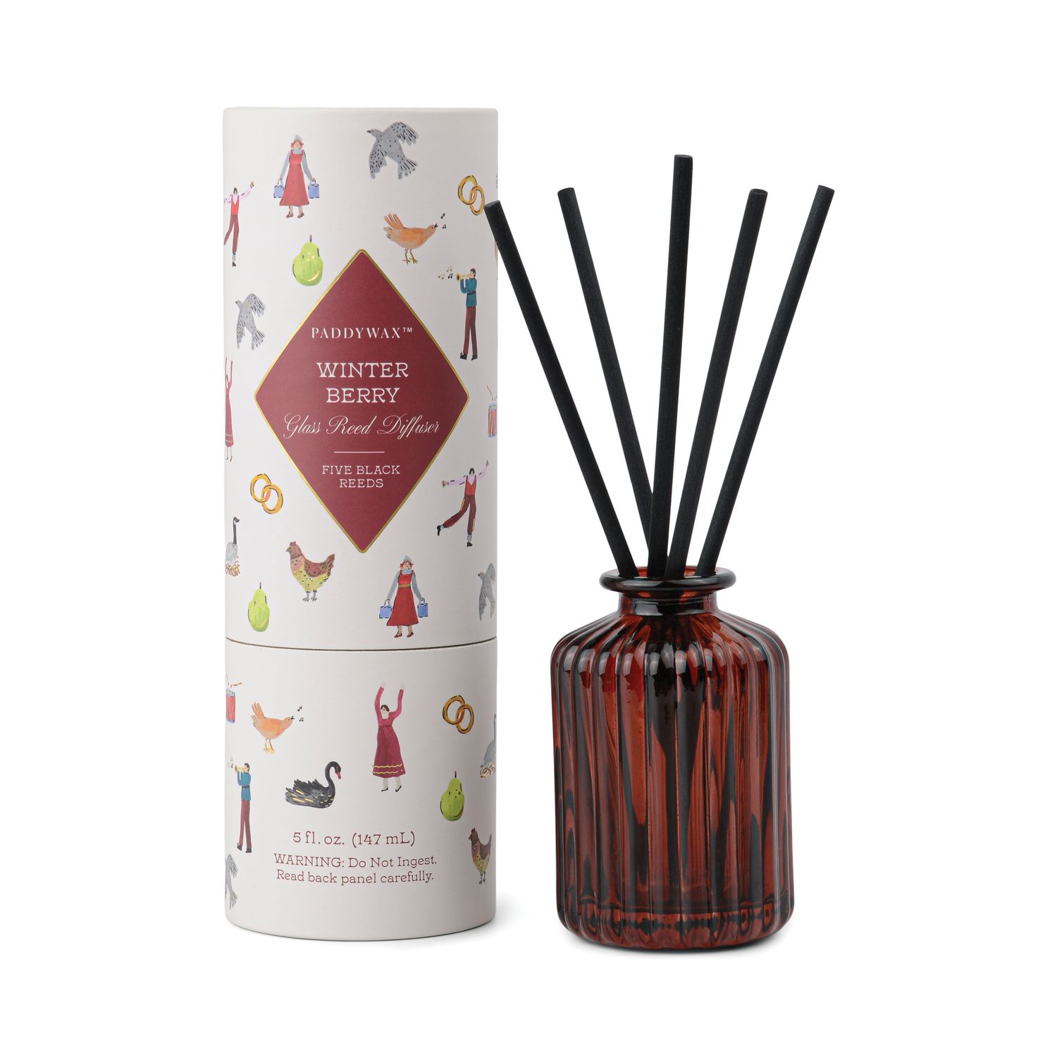 Red Ribbed Glass Diffuser - Winter Berry