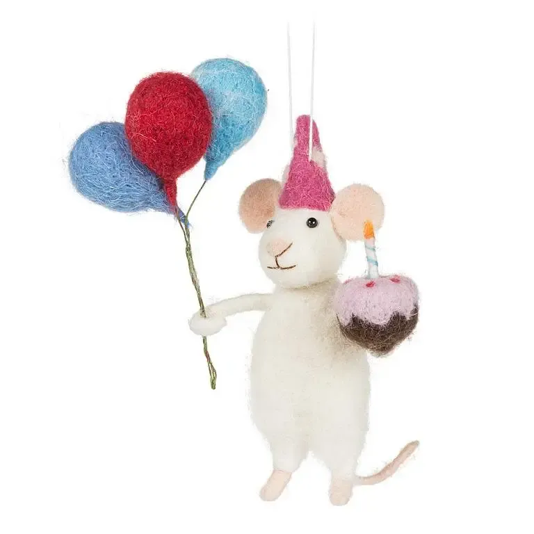 Birthday Mouse with Balloons &amp; Cake Ornament