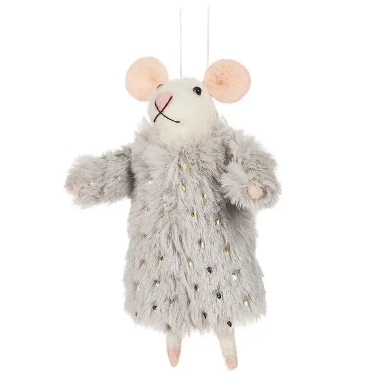 Mouse in Fancy Grey Coat w/ Gold Specs Ornament