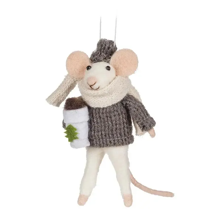 Mouse in Grey with Coffee Ornament