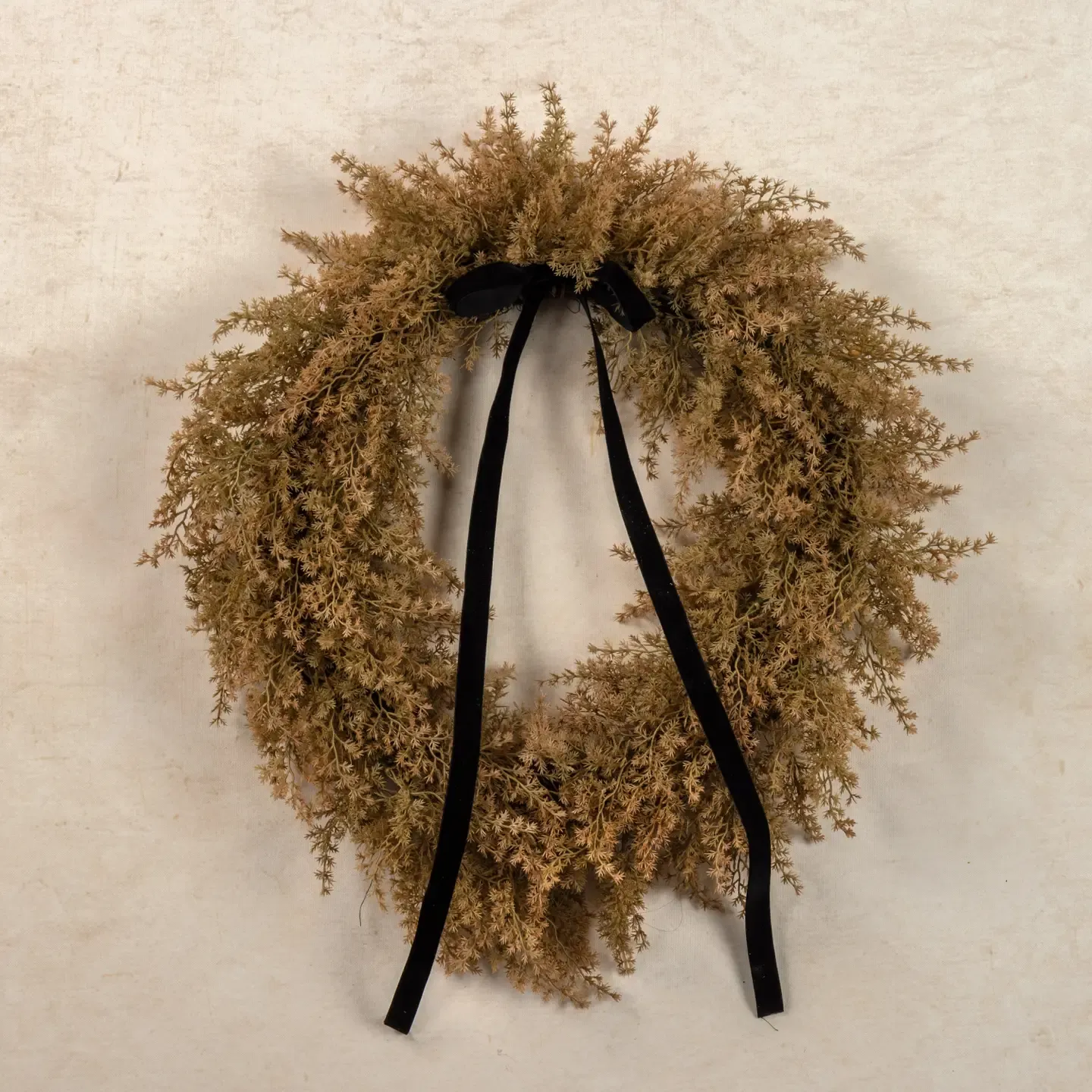22&quot; Tan Mini Monterey Cypress Wreath w/ Black Velvet Bow