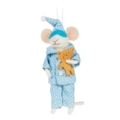 Blue Pajama Mouse with Teddy Ornament