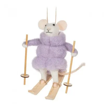Skiing Mouse in Purple Puffy Parka Ornament
