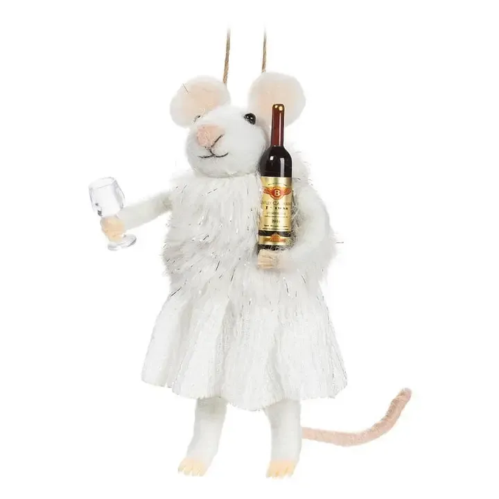 Winter Mouse with Wine &amp; Glass Ornament