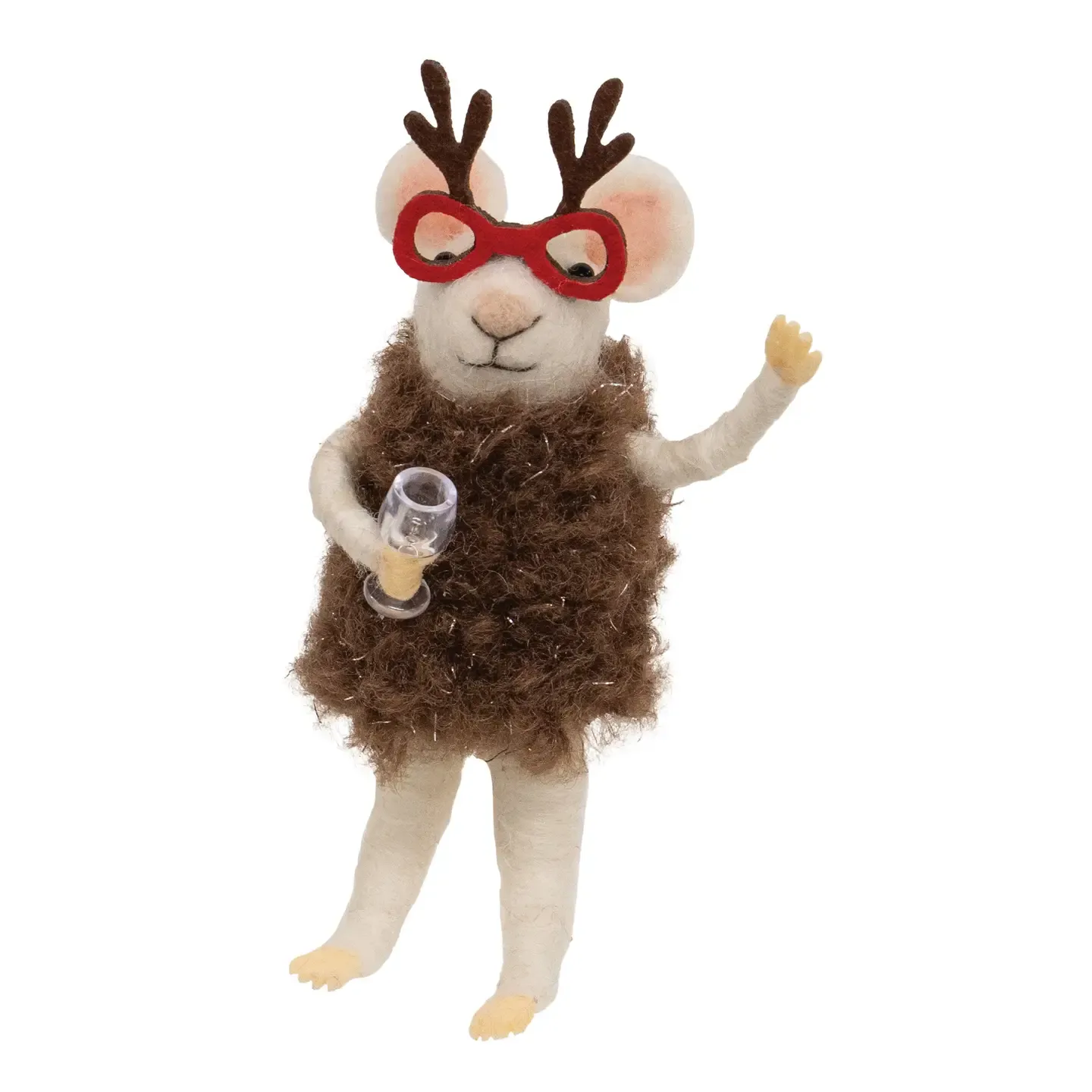 Reindeer Glasses Mouse Felted Ornament