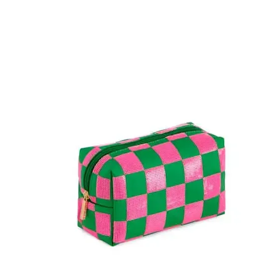 Cara Green Check Pattern Zip Pouch