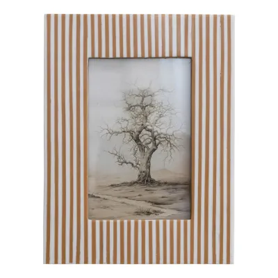 White &amp; Caramel Resin Striped Frame - 4" x 6"