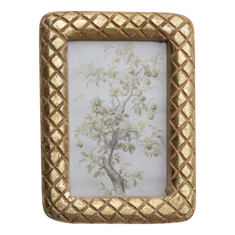 Carved Mango Wood Photo Frame w/ Gold Foil - 4" x 6"