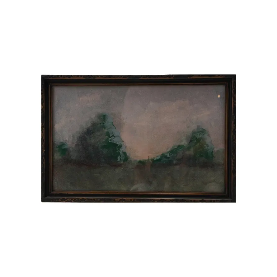 Wood-Framed Glass Landscape Wall Art