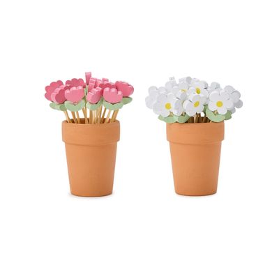 Garden Blooms Cocktail Picks in Flower Pot Holder -