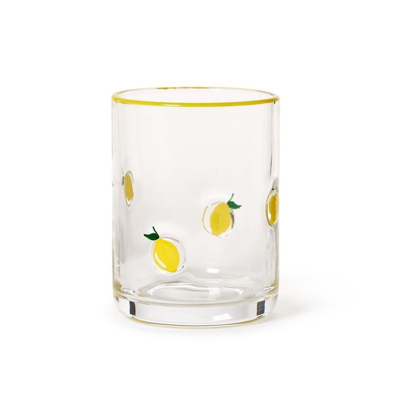 Lemon Double Old Fashion Glass w/ Hand-Painted Rim