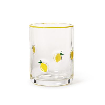 Lemon Double Old Fashion Glass w/ Hand-Painted Rim