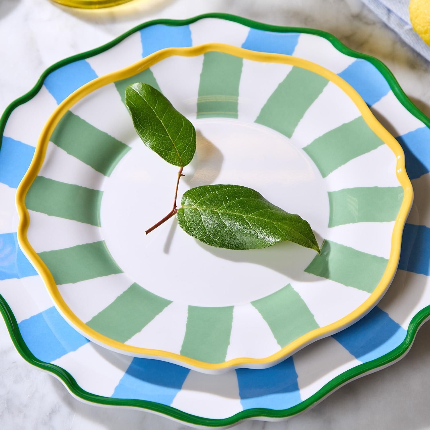 Green Striped Dessert Plate