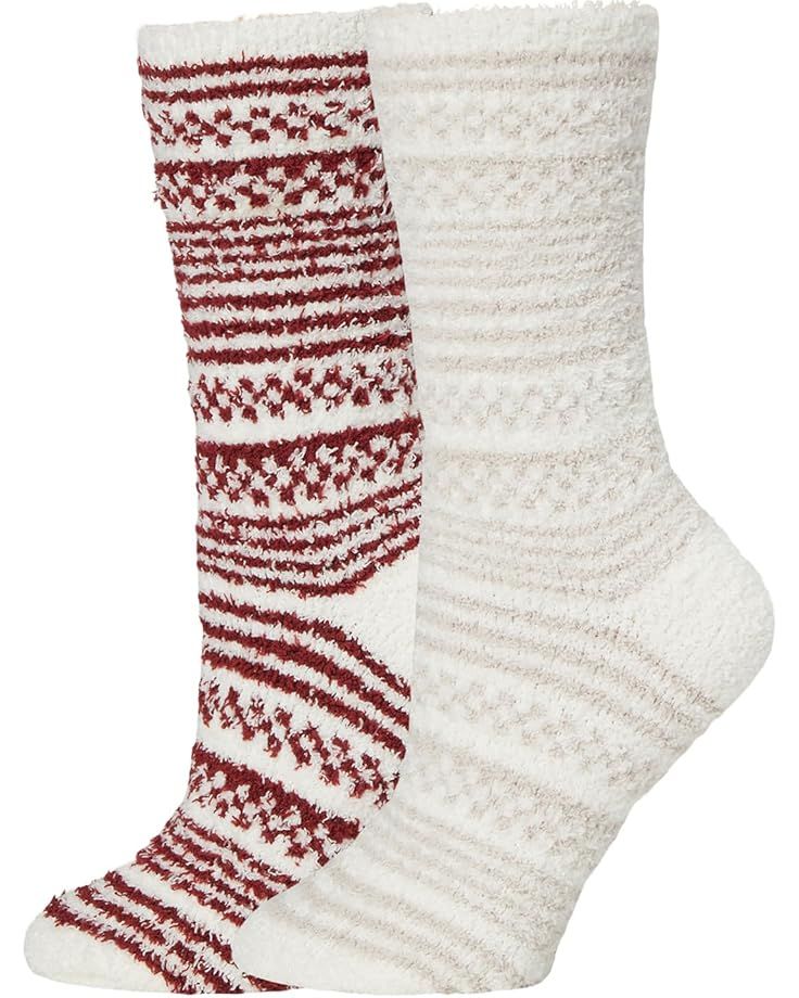 CozyChic Checkered Stripe Sock Set - Crimson &amp; Stone