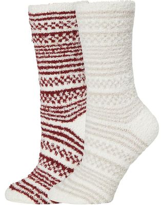 CozyChic Checkered Stripe Sock Set - Crimson &amp; Stone