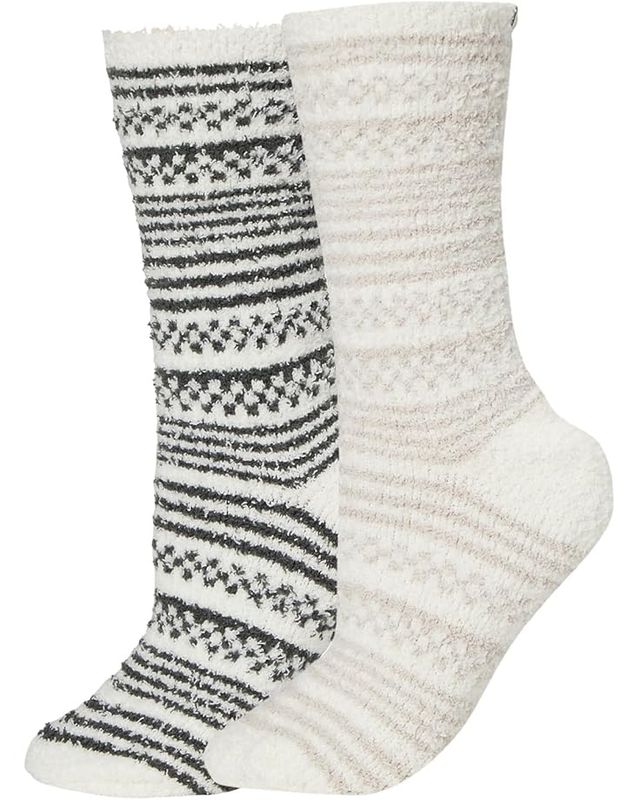 CozyChic Checkered Stripe Sock Set - Dark Moss &amp; Stone