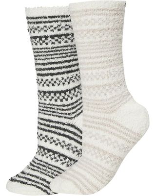 CozyChic Checkered Stripe Sock Set - Dark Moss &amp; Stone