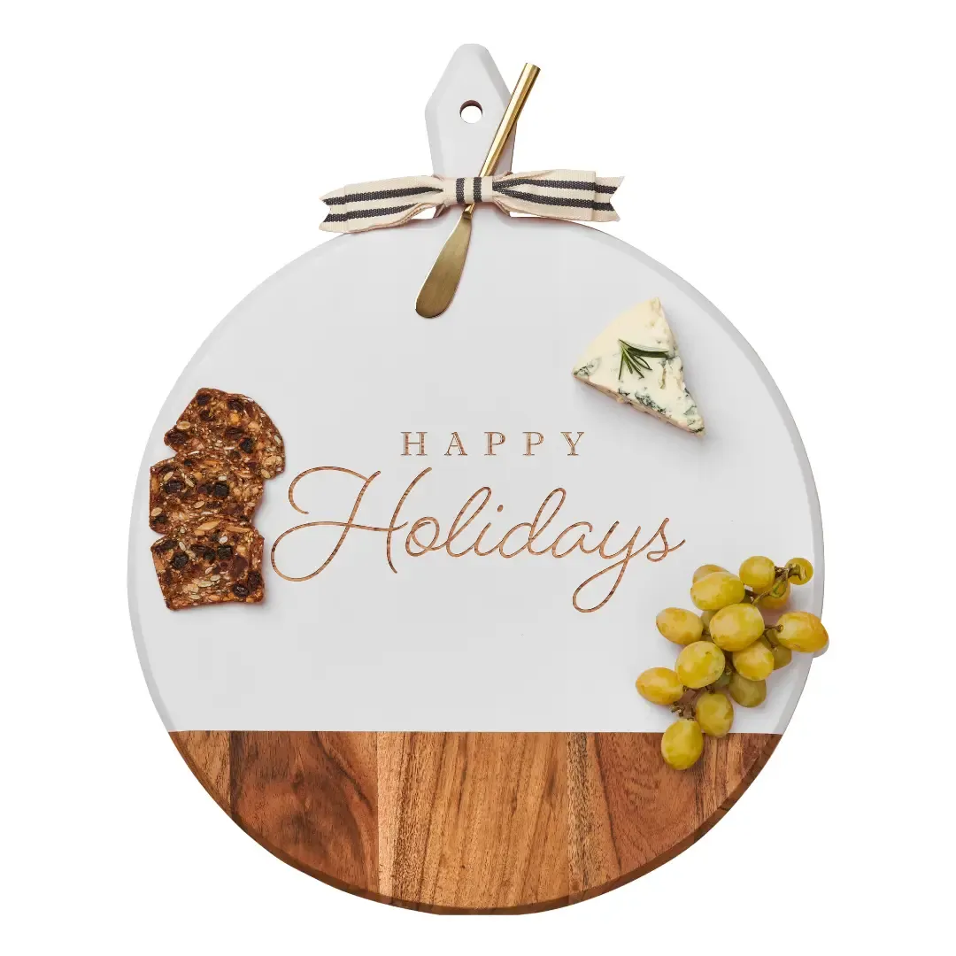 Happy Holidays White Cheese Board w/ Gold Spreader Knife