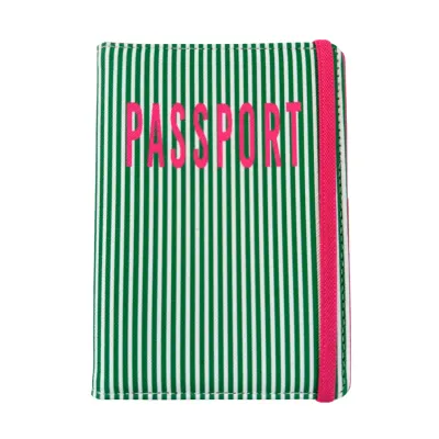 Green Stripe Vegan Leather Passport Case