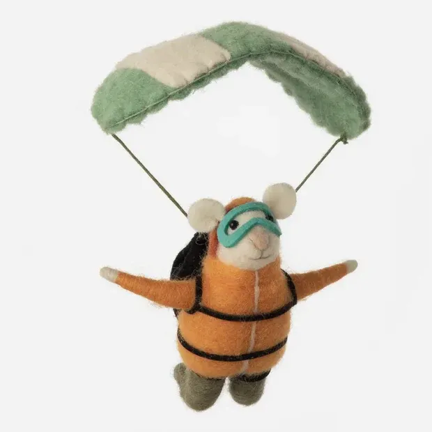 Parasailing Mouse Ornament w/ Green Parachute and Mask
