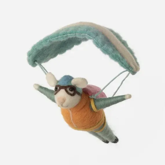 Parasailing Mouse Ornament w/ Turquoise Parachute and Brown Mask